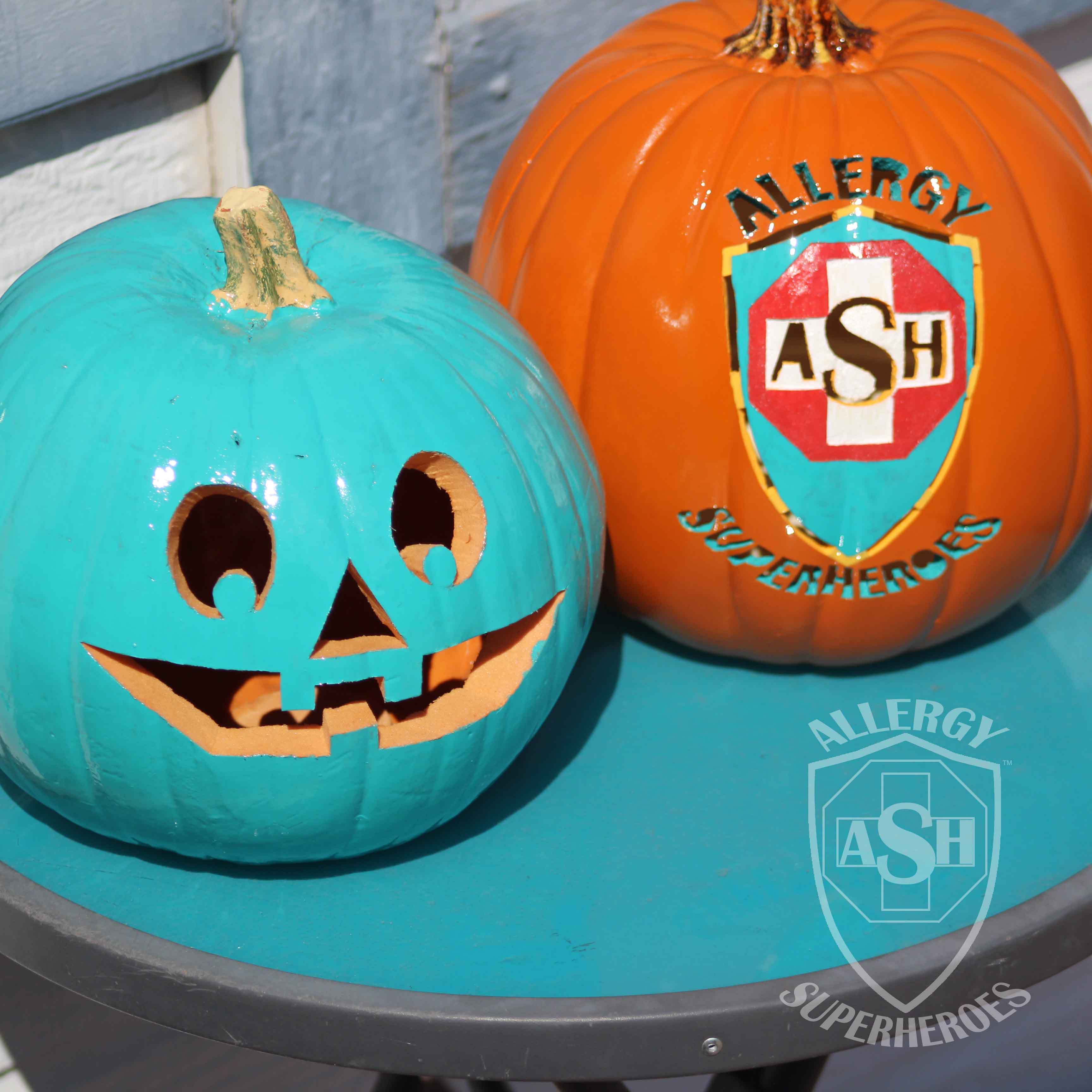 Teal Pumpkin and Logo Pumpkin | Allergy Superheroes