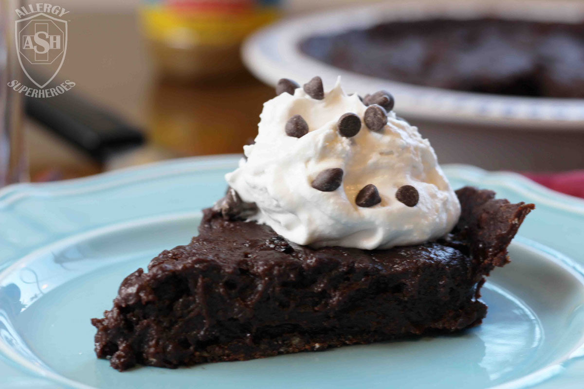 Chocolate Sunbutter Pie with Enjoy Life Foods Chocolate Sunseed Crunch bar by Allergy Superheroes. Top 8 free! Peanut free, tree nut free, egg free, dairy free, soy free, wheat/gluten free, fish free, shellfish free.