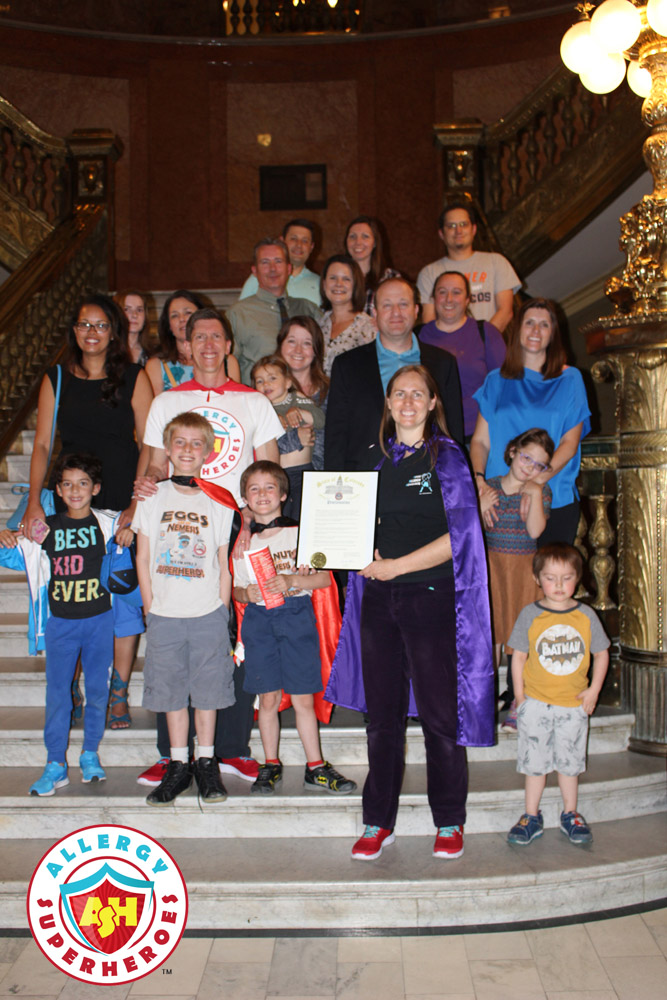 A group of 19 Coloradoans affected by Food Allergies standing with Governor Jared Polis, to celebrate the Food Allergy Week Proclamation | by Food Allergy Superheroes