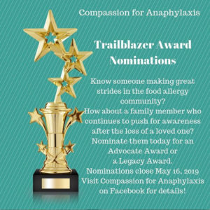 Trailblazer Award Nominations being accepted for 2019 | Image from Compassion for Anaphylaxis | Food Allergy Superheroes