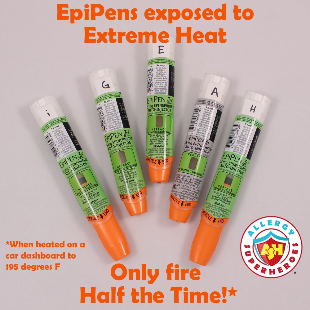 EpiPens fanned out on table | EpiPens Exposed to Extreme Heat Only fire Half the Time! | by Allergy Superheroes