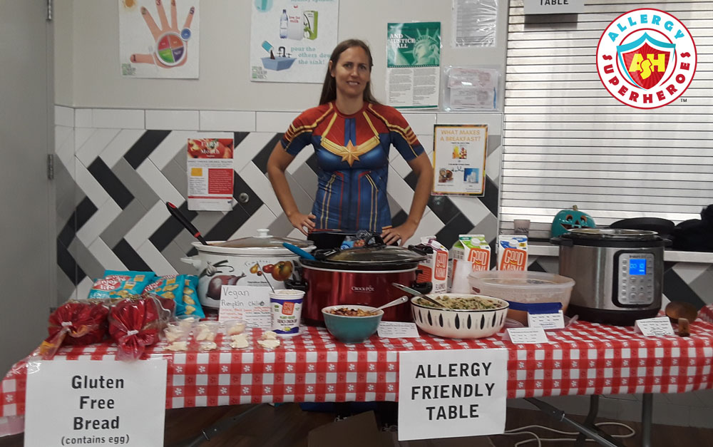 Eileen with our Allergy Friendly Harvest Festival Table | Food Allergy Superheroes