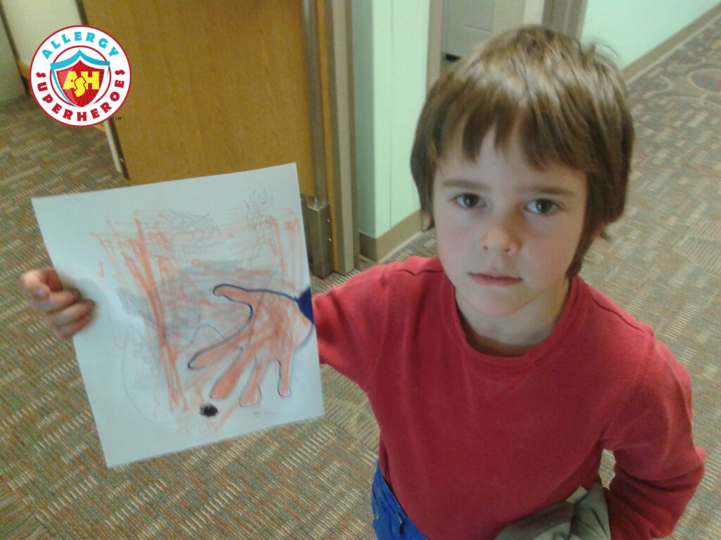 Kal after skin testing | He drew a picture of an "itch" | Food Allergy Superheroes